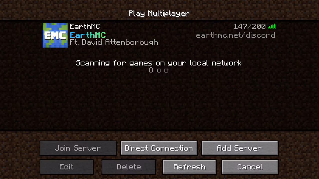 Direct Connection or Add Server — enter address and join